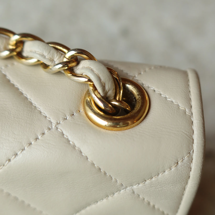 Chanel Vintage Matelasse Quilted Coco mark Light Beige Lambskin Flap Bag