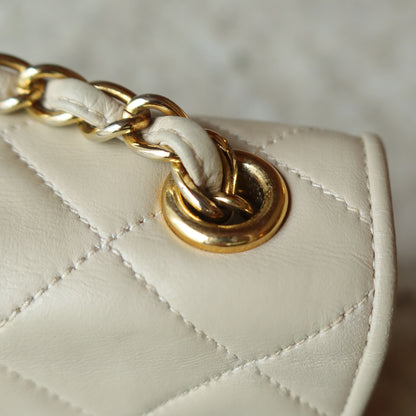 Chanel Vintage Matelasse Quilted Coco mark Light Beige Lambskin Flap Bag