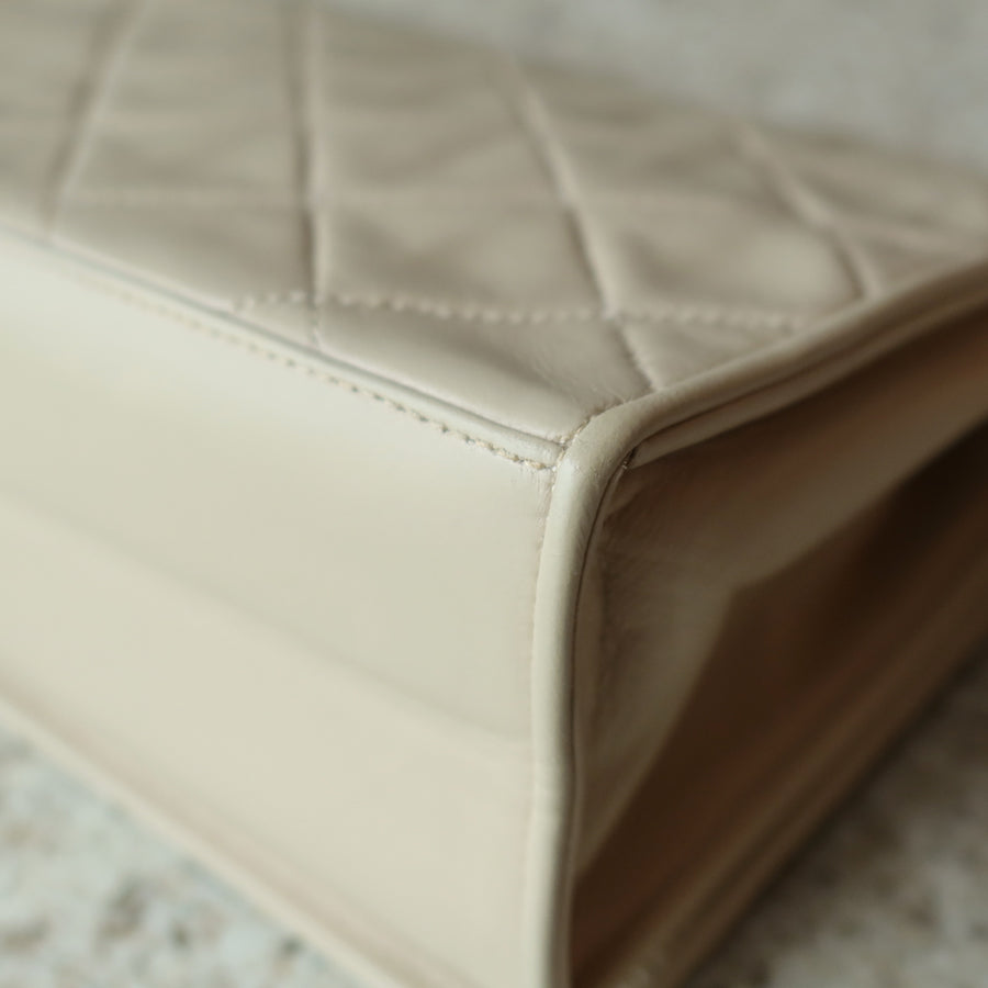 Chanel Vintage Matelasse Quilted Coco mark Light Beige Lambskin Flap Bag
