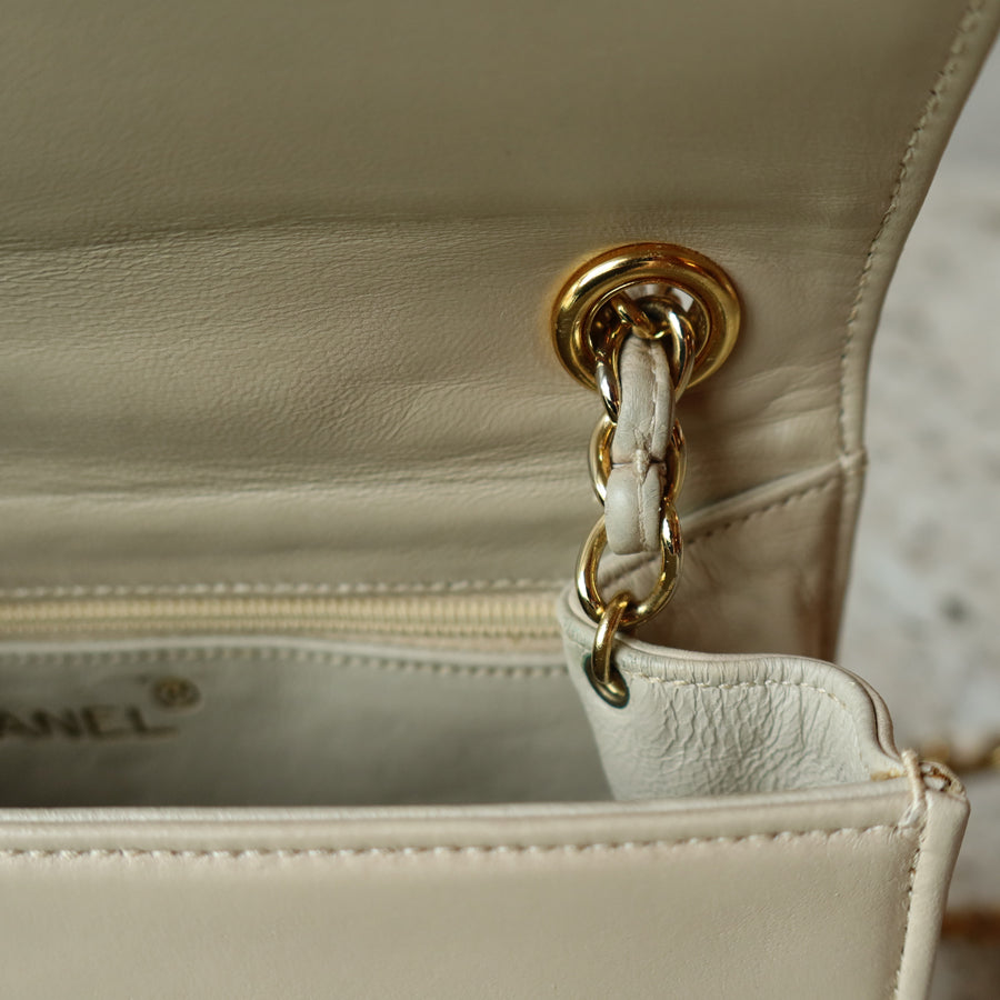 Chanel Vintage Matelasse Quilted Coco mark Light Beige Lambskin Flap Bag