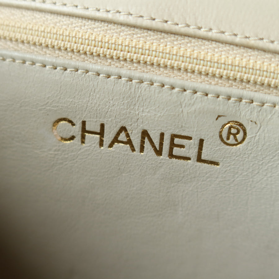 Chanel Vintage Matelasse Quilted Coco mark Light Beige Lambskin Flap Bag