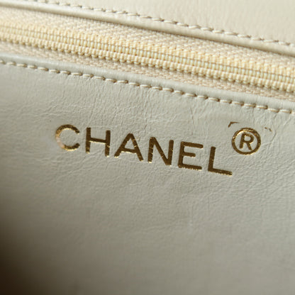 Chanel Vintage Matelasse Quilted Coco mark Light Beige Lambskin Flap Bag