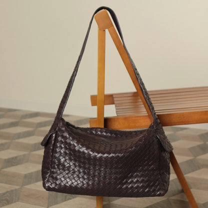 Bottega Veneta Vintage Dark Brown Intrecciato Weave Long Strap Hobo Shoulder Bag