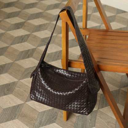 Bottega Veneta Vintage Dark Brown Intrecciato Weave Long Strap Hobo Shoulder Bag