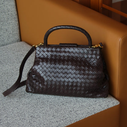 Bottega Veneta Vintage Dark Brown Intrecciato Kiss Lock 2way Bag