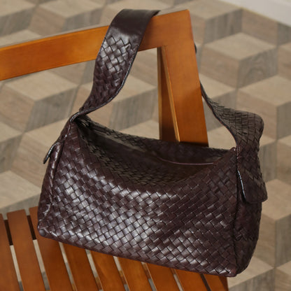 Bottega Veneta Vintage Dark Brown Intrecciato Weave Long Strap Hobo Shoulder Bag