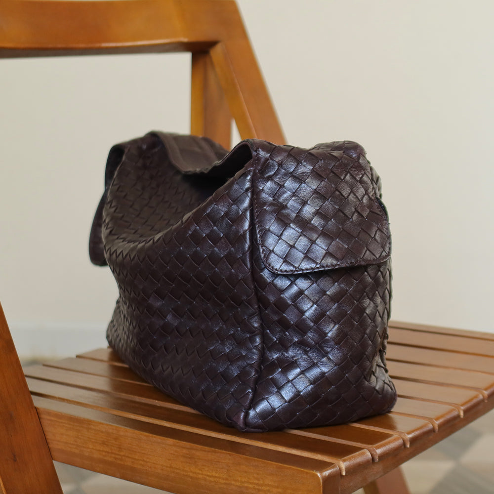 Bottega Veneta Vintage Dark Brown Intrecciato Weave Long Strap Hobo Shoulder Bag