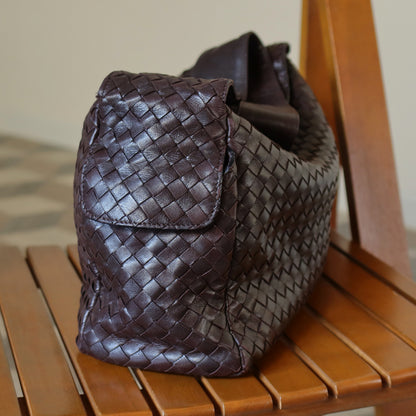 Bottega Veneta Vintage Dark Brown Intrecciato Weave Long Strap Hobo Shoulder Bag