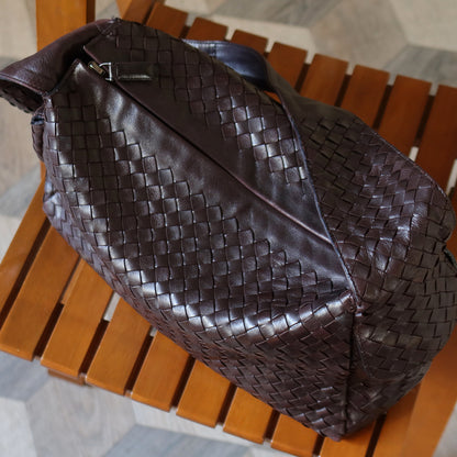 Bottega Veneta Vintage Dark Brown Intrecciato Weave Long Strap Hobo Shoulder Bag