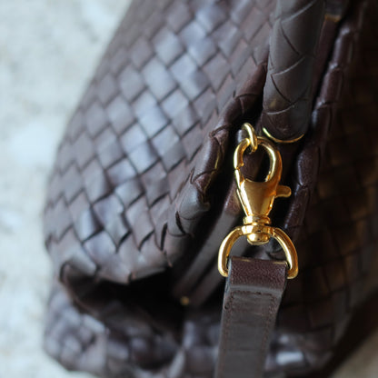 Bottega Veneta Vintage Dark Brown Intrecciato Kiss Lock 2way Bag