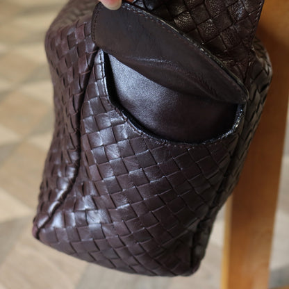 Bottega Veneta Vintage Dark Brown Intrecciato Weave Long Strap Hobo Shoulder Bag