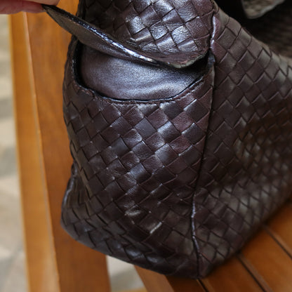 Bottega Veneta Vintage Dark Brown Intrecciato Weave Long Strap Hobo Shoulder Bag