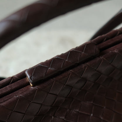 Bottega Veneta Vintage Dark Brown Intrecciato Kiss Lock 2way Bag