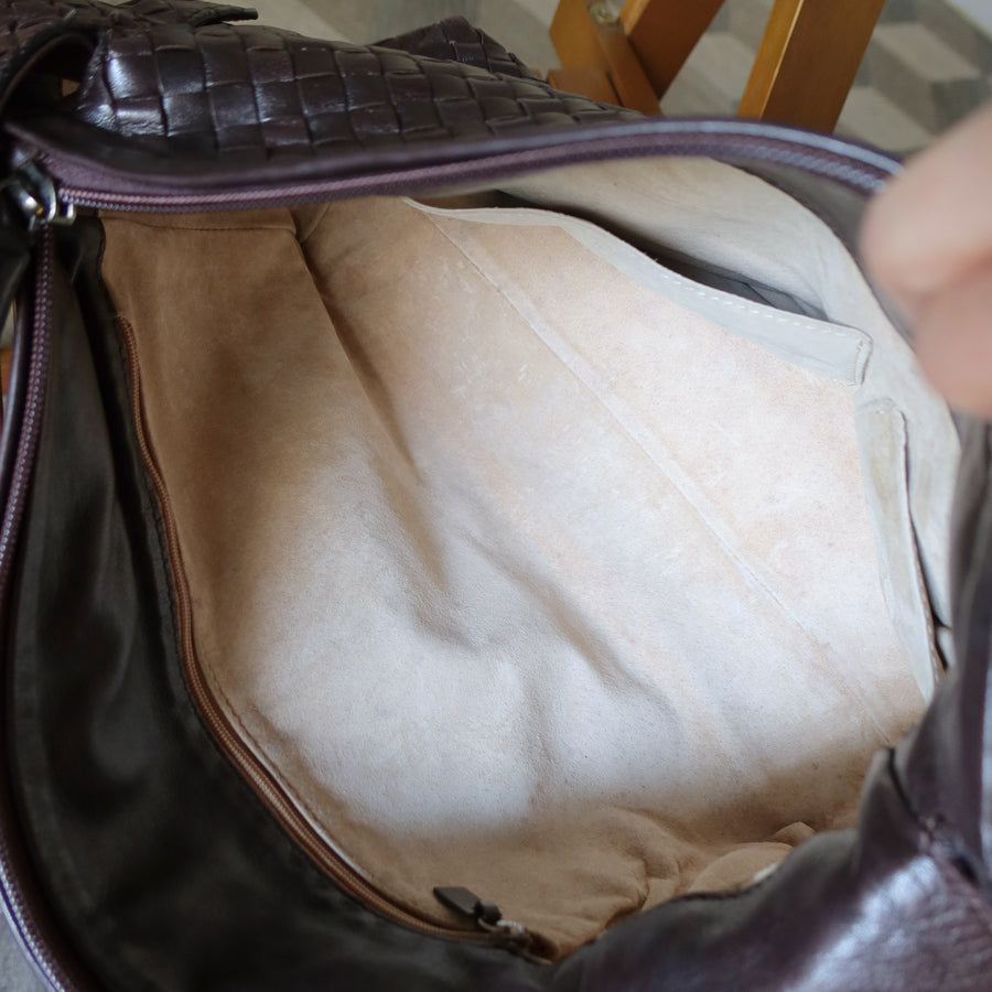 Bottega Veneta Vintage Dark Brown Intrecciato Weave Long Strap Hobo Shoulder Bag