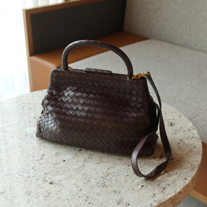 Bottega Veneta Vintage Dark Brown Intrecciato Kiss Lock 2way Bag
