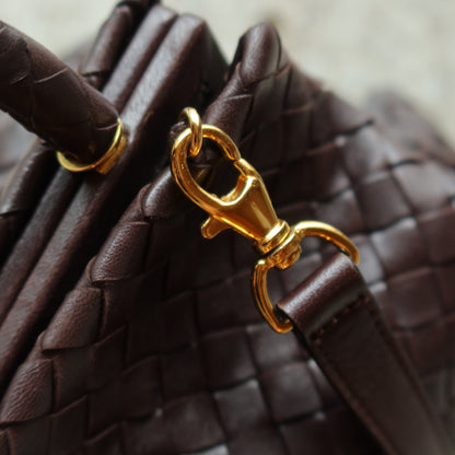 Bottega Veneta Vintage Dark Brown Intrecciato Kiss Lock 2way Bag