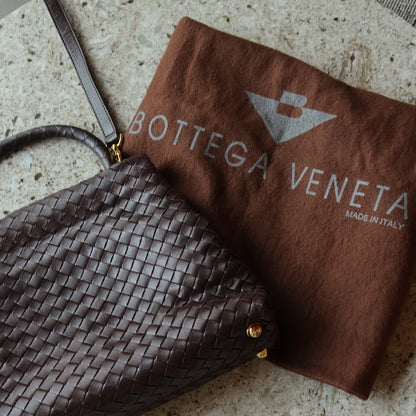 Bottega Veneta Vintage Dark Brown Intrecciato Kiss Lock 2way Bag