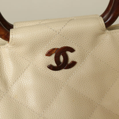 Chanel Vintage Quilted Beige Caviar Leather CC mark Top Handle Weekend Bag