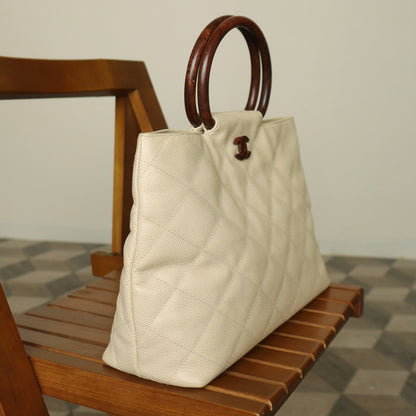 Chanel Vintage Quilted Beige Caviar Leather CC mark Top Handle Weekend Bag