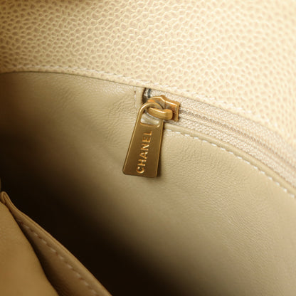 Chanel Vintage Quilted Beige Caviar Leather CC mark Top Handle Weekend Bag