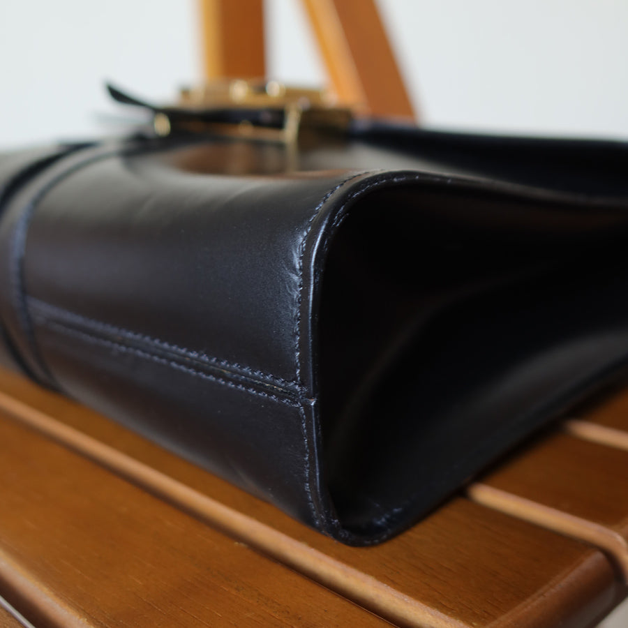 Celine Vintage Black Ribbon Gold Metal Fittings Crossbody Bag