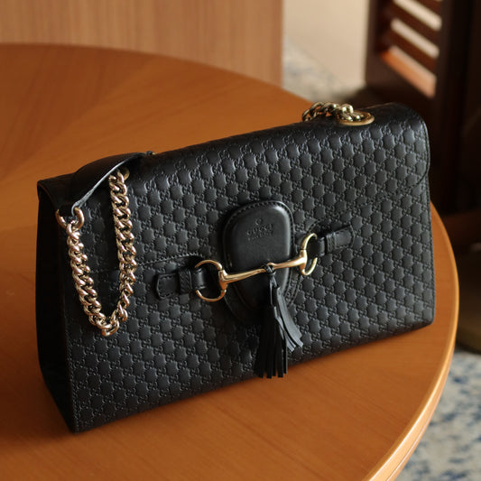 Gucci Vintage Black GG Interlocking Horsebit Chain Strap Shoulder Bag