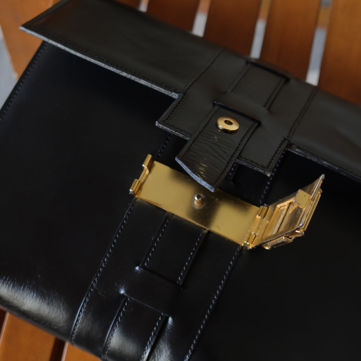 Celine Vintage Black Ribbon Gold Metal Fittings Crossbody Bag