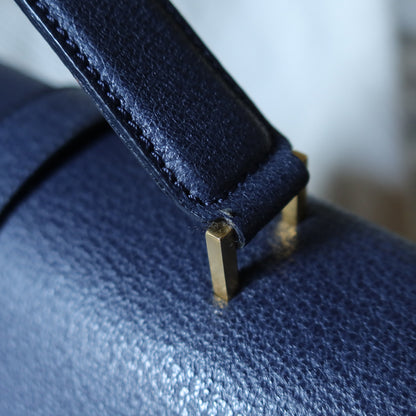 Rare Celine Vintage Dark Blue Gold Turn lock Top Handle Shoulder Flap Bag