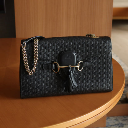 Gucci Vintage Black GG Interlocking Horsebit Chain Strap Shoulder Bag