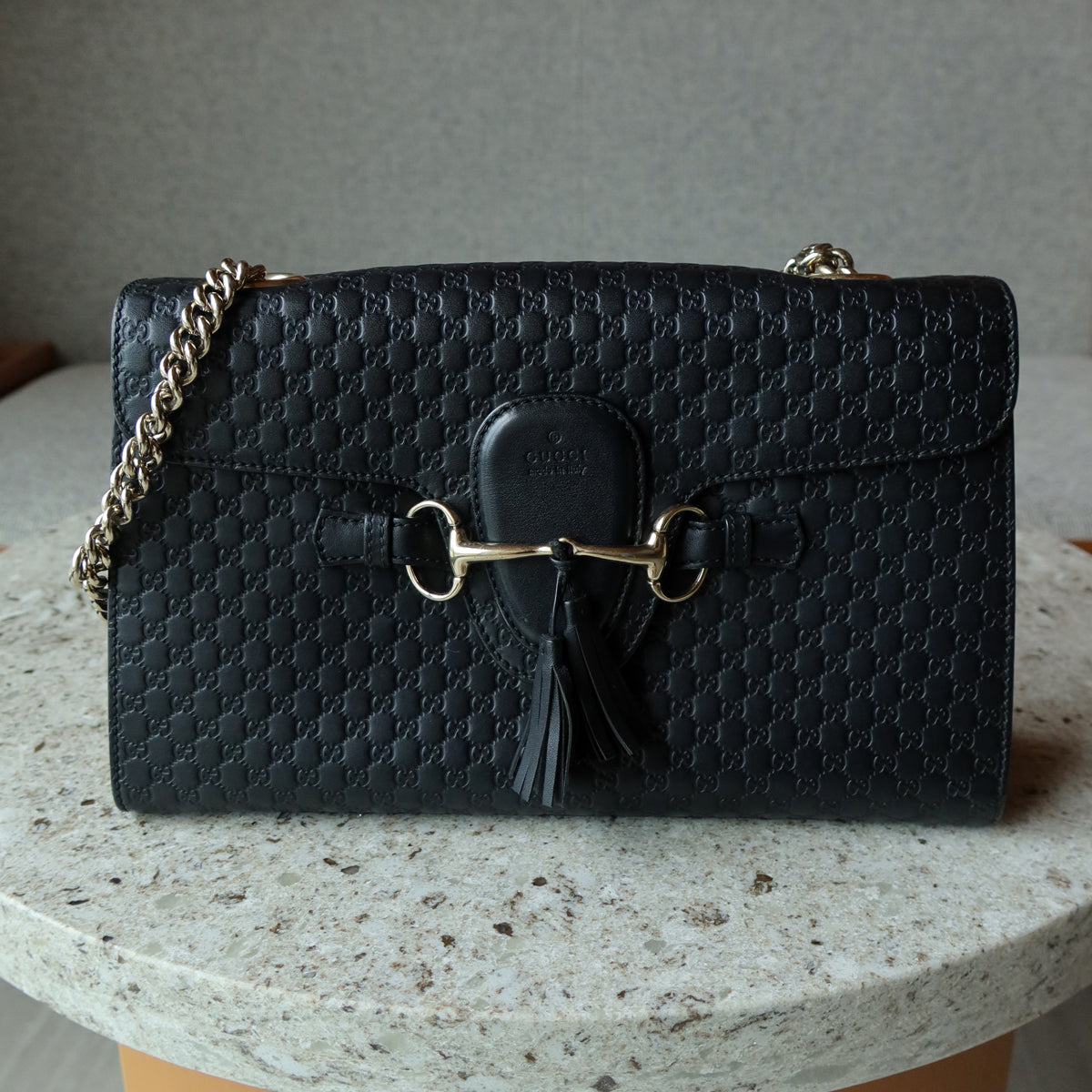 Gucci Vintage Black GG Interlocking Horsebit Chain Strap Shoulder Bag