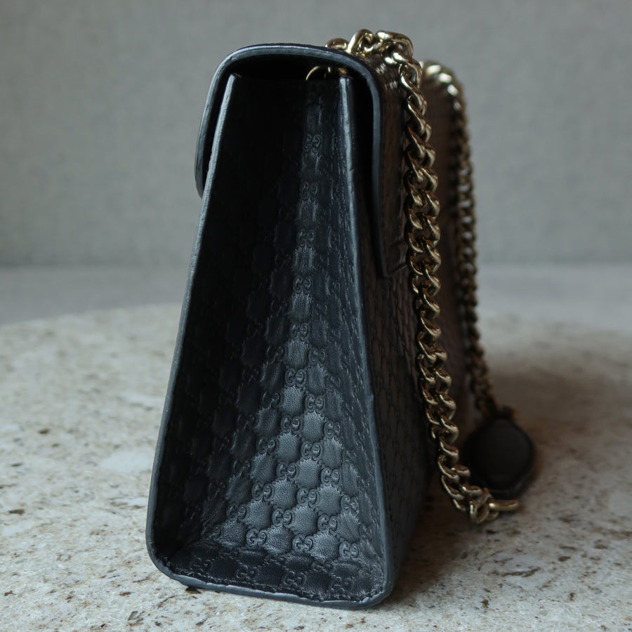 Gucci Vintage Black GG Interlocking Horsebit Chain Strap Shoulder Bag