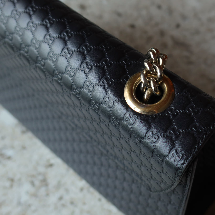 Gucci Vintage Black GG Interlocking Horsebit Chain Strap Shoulder Bag