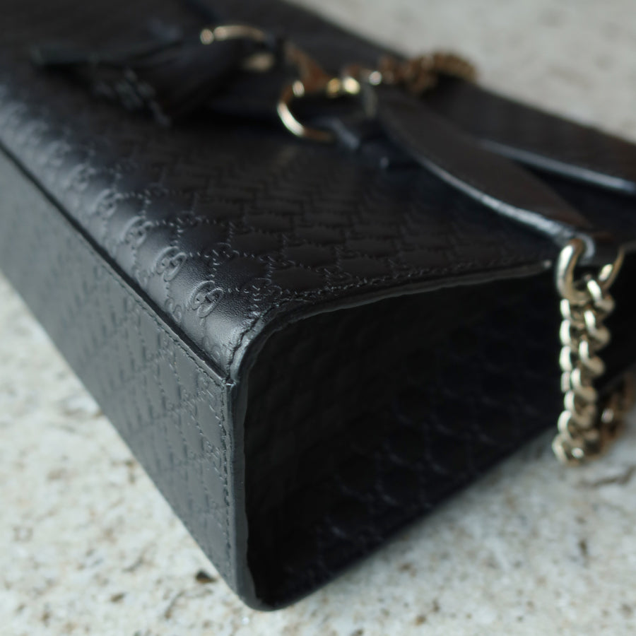 Gucci Vintage Black GG Interlocking Horsebit Chain Strap Shoulder Bag