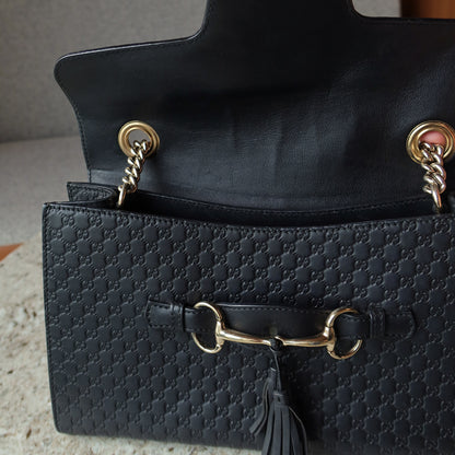 Gucci Vintage Black GG Interlocking Horsebit Chain Strap Shoulder Bag