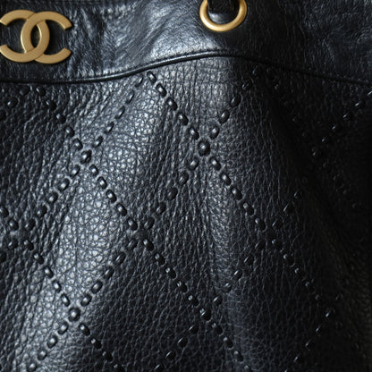 Chanel Vintage Black Diamond Stitched CC mark Large Shoulder Tote Bag