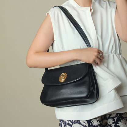 Christian Dior Vintage Black CD Gold oval medallion 2way Shoulder Bag
