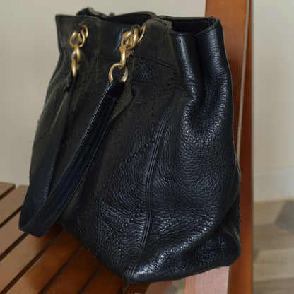Chanel Vintage Black Diamond Stitched CC mark Large Shoulder Tote Bag