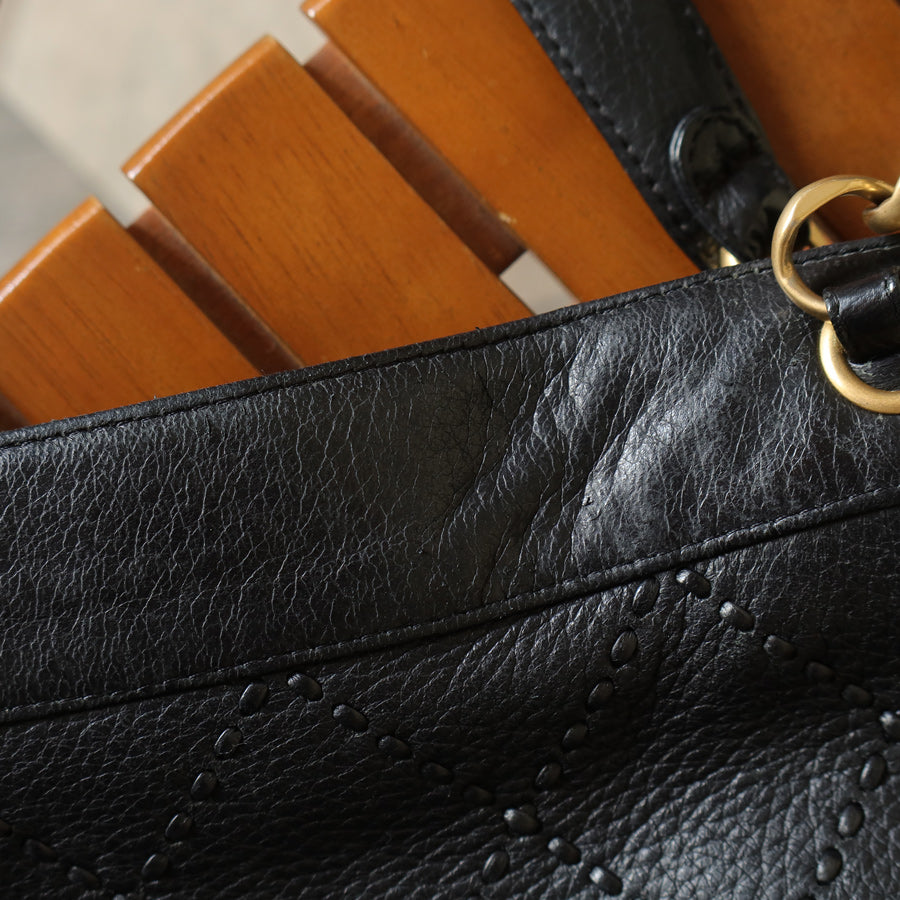 Chanel Vintage Black Diamond Stitched CC mark Large Shoulder Tote Bag