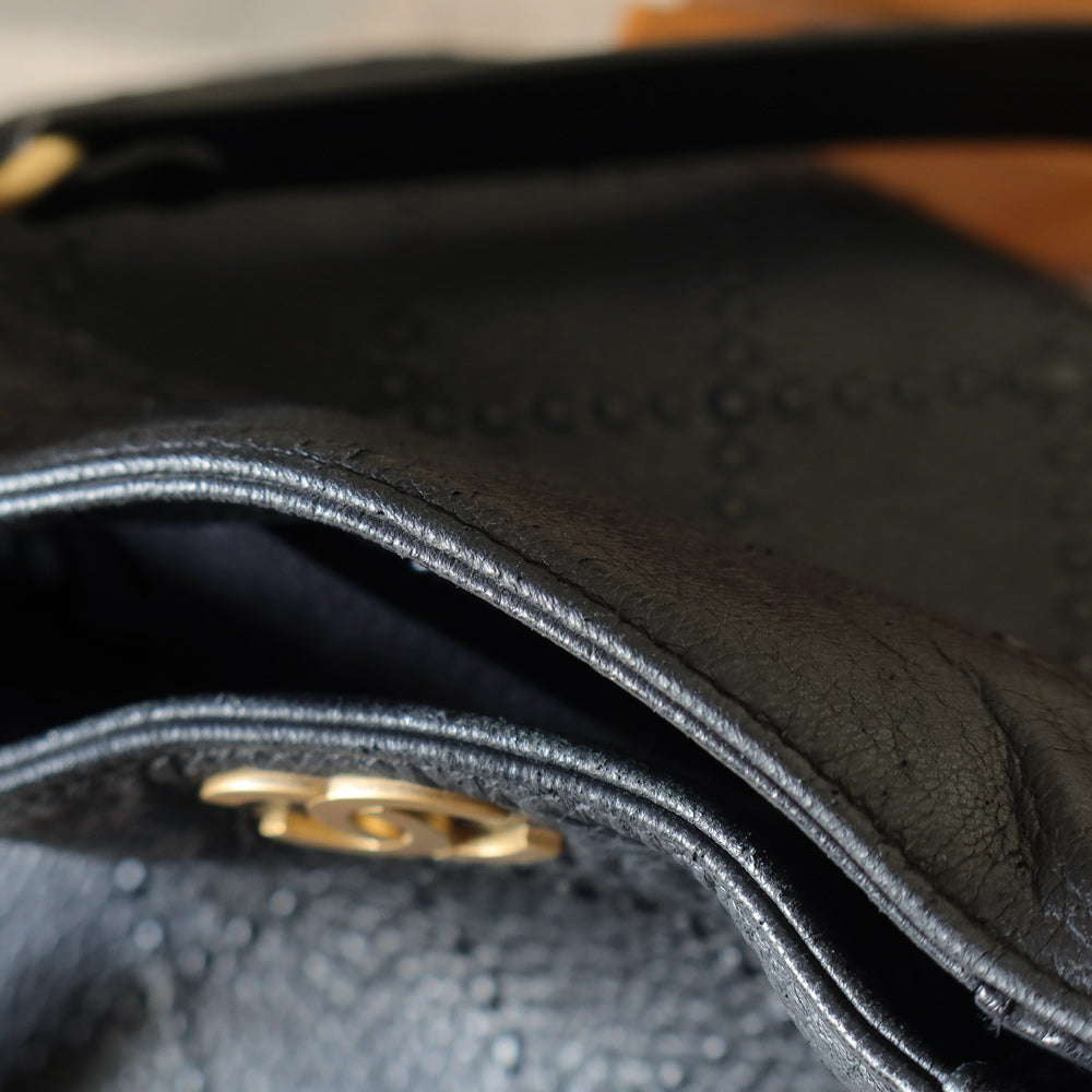 Chanel Vintage Black Diamond Stitched CC mark Large Shoulder Tote Bag