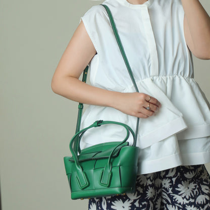 Bottega Veneta Vintage Green Calfskin Maxi Intrecciato Mini Arco 2way Tote Bag