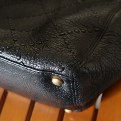 Chanel Vintage Black Diamond Stitched CC mark Large Shoulder Tote Bag