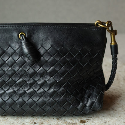 Bottega Veneta Vintage Black Intrecciato Woven Pochette 2way Shoulder Bag