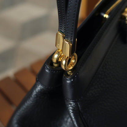 Rare Christian Dior Vintage Black Grained Leather Gold Turn lock 2way Shoulder Bag