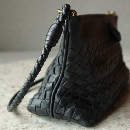 Bottega Veneta Vintage Black Intrecciato Woven Pochette 2way Shoulder Bag