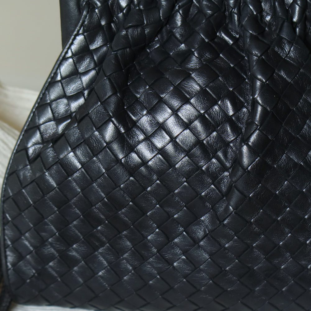 Bottega Veneta Vintage Black Intrecciato Weave Kiss Lock 2way Crossbody Bag