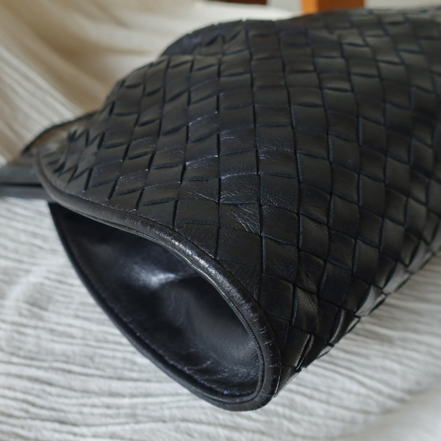 Bottega Veneta Vintage Black Intrecciato Weave Kiss Lock 2way Crossbody Bag