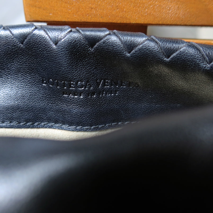 Bottega Veneta Vintage Black Intrecciato Twisted Strap Double Flap Shoulder Bag S