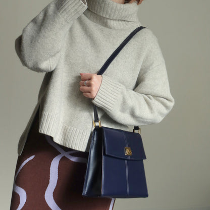 YSL Saint Laurent Vintage Dark Navy Glossy Leather 2way Top Handle Flap Bag