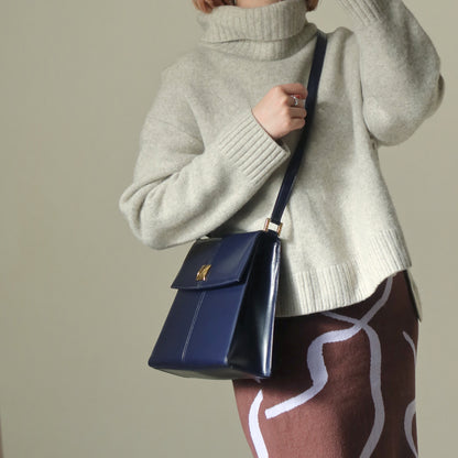 YSL Saint Laurent Vintage Dark Navy Glossy Leather 2way Top Handle Flap Bag