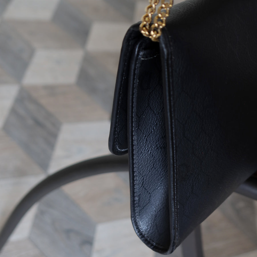 Christian Dior Vintage Black Leather Honeycomb Monogram Shoulder Bag